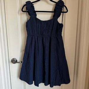Abercrombie & Fitch Puff Strap Babydoll Mini Dress (Navy) - Size Large